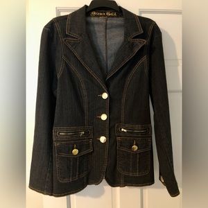 Black Denim Blazer with Gold Buttons